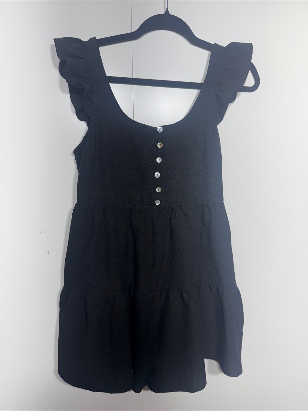 Black Ruffle-Sleeve Tiered Dress